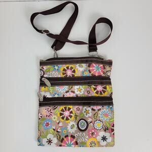 Two's Company Purse Travel Bag Crossbody Black Vibrant Floral Nylon Zippers